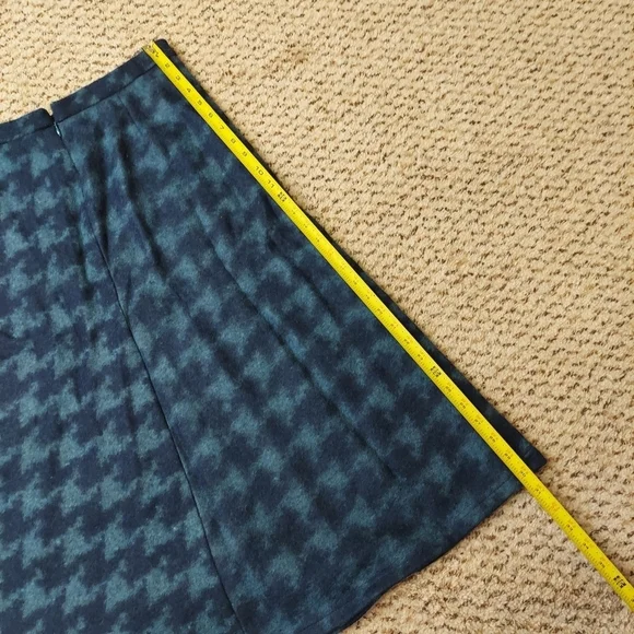 VTG Free People Houndstooth Wool Blend A-Line Midi Skirt Blue Sz 5 Made in USA - Picture 9 of 10